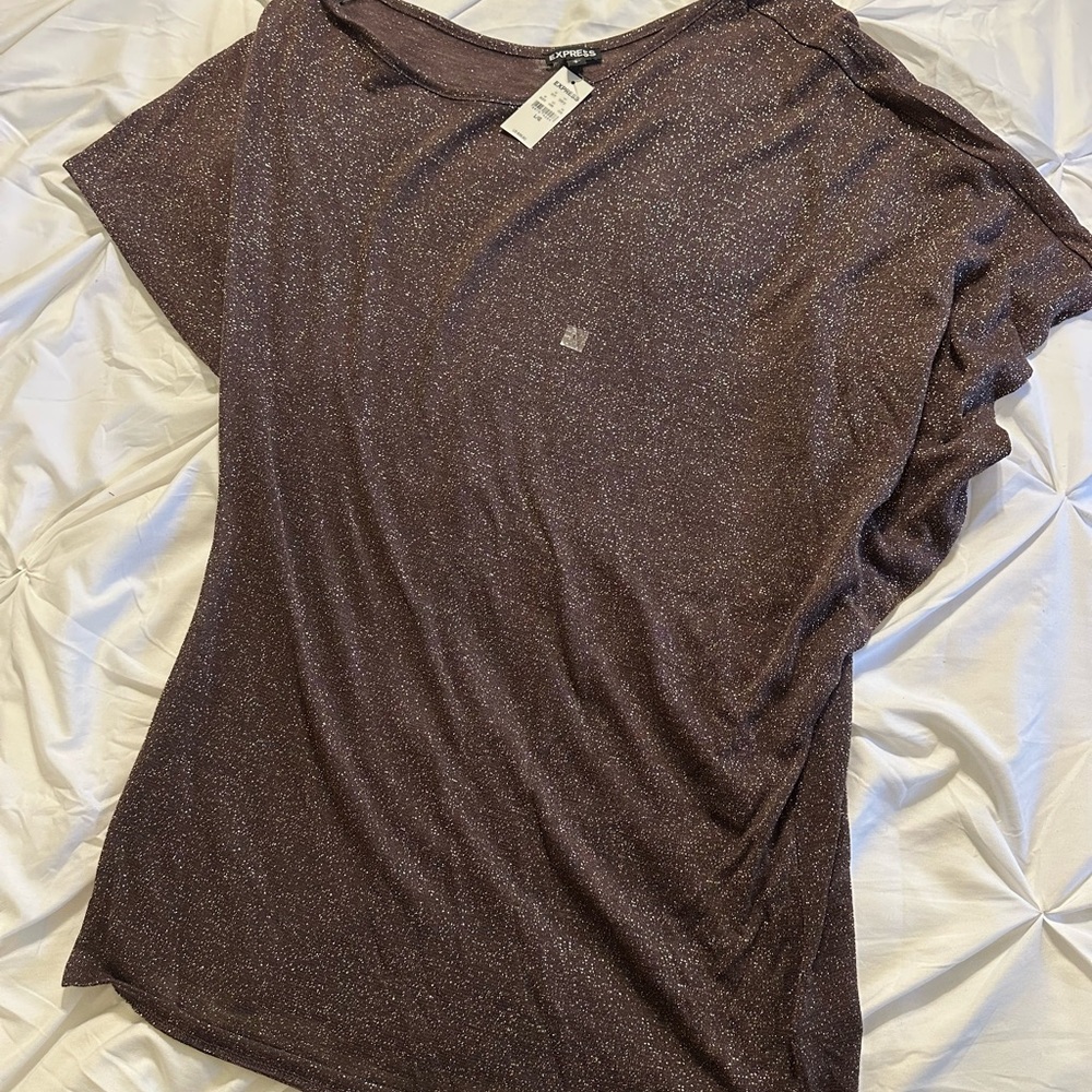 Express Glittery Brown Short Sleeve Top